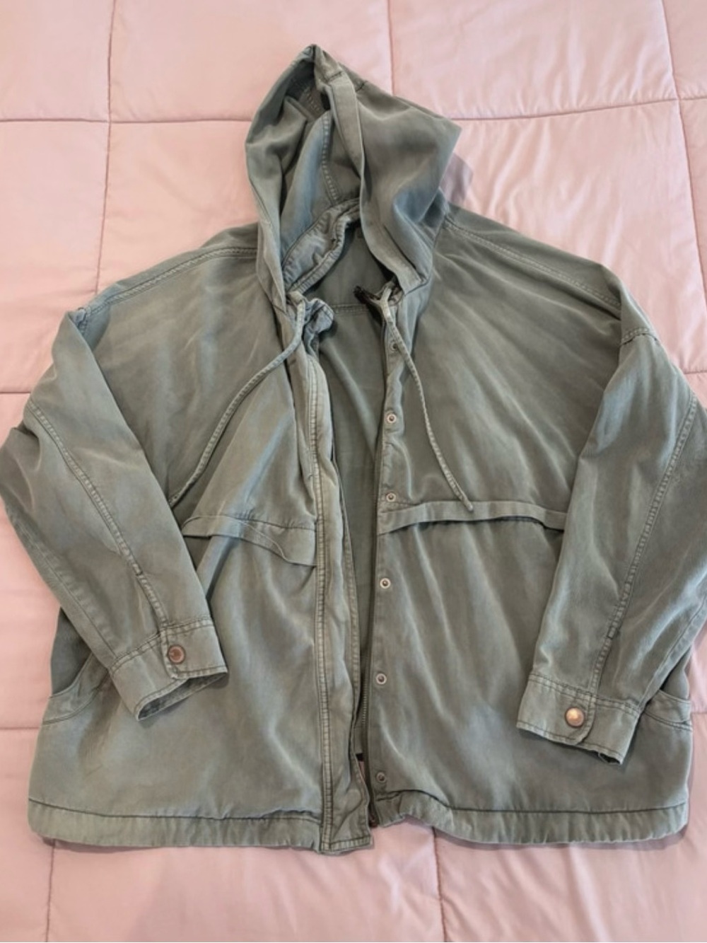 Natural Reflections Light Sage Khaki Hooded Overshirt Jacket Coat Size X-Large